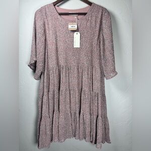 By Together Tiered Smock Pink Boho Western Babydoll Ditsy Floral‎ Dress Small